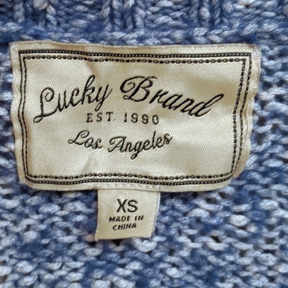 LUCKY BRAND Blue White Color Block Fringe Open Cardigan, Size XS - Picture 7 of 7